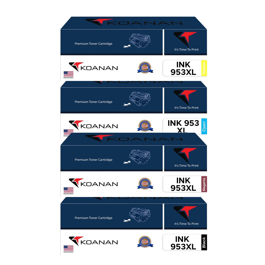 Koanan Toner Cartridges Package: INK 953XL BL-CY-YE-MA Black Cyan Yellow Magenta